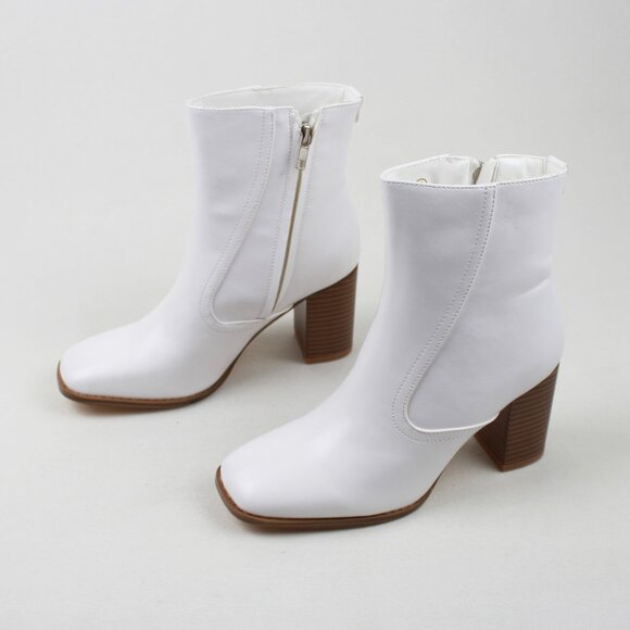 Faux Leather Square Toe Ankle Boots - Picture 15 of 15